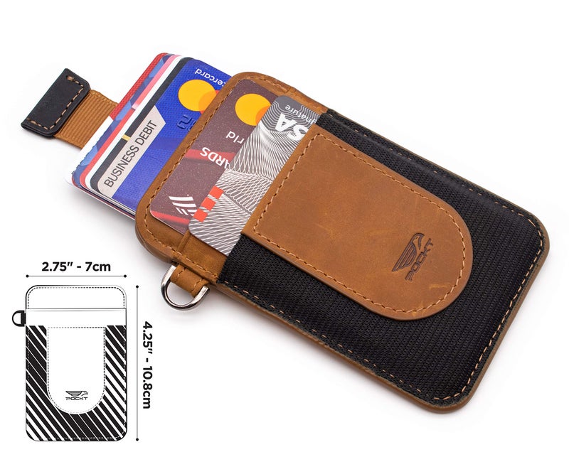 POCKT Card Holder Wallet For Men and Women - Slim Minimalist Front Pocket Wallet Elastic Credit Card Holder Genuine Leather RFID Blocking Card Case Wallets | Vintage Tanâ€¦ - Image 4